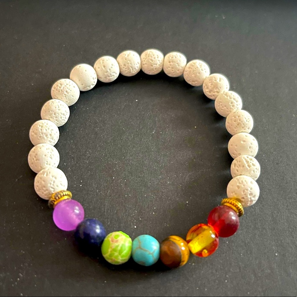 7 chakras with white lava stone